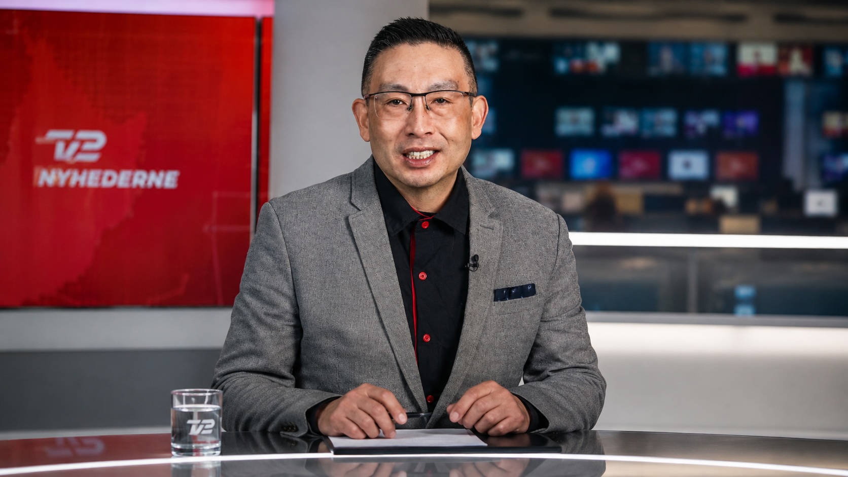 Mikkel Kjerri, Nyhedsvært på 18 News og 19 News - kendt fra TV2 Nyhederne - pressebillede fra TV2 Presse hvor Mikkel Kjerri er aftens nyhedsoplæser.